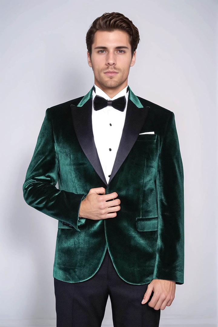 WSS Slim Fit Peak Lapel Velvet Dark Green Men Tuxedo Jacket  - Coatepec