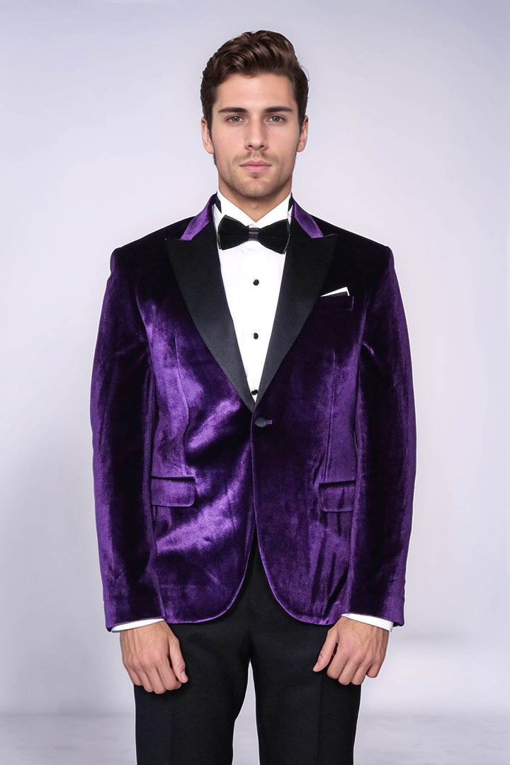 WSS Velvet Slim Fit Single Button Purple Men Party Blazer - Fort Lauderdale