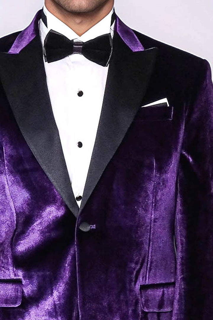 WSS Velvet Slim Fit Single Button Purple Men Party Blazer - Fort Lauderdale