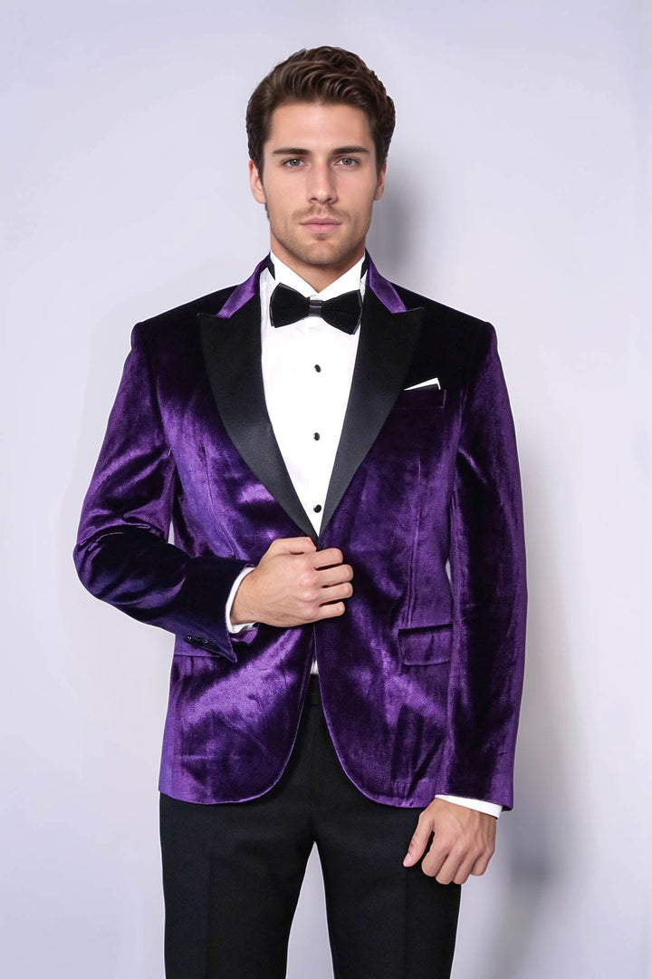WSS Velvet Slim Fit Single Button Purple Men Party Blazer - Fort Lauderdale