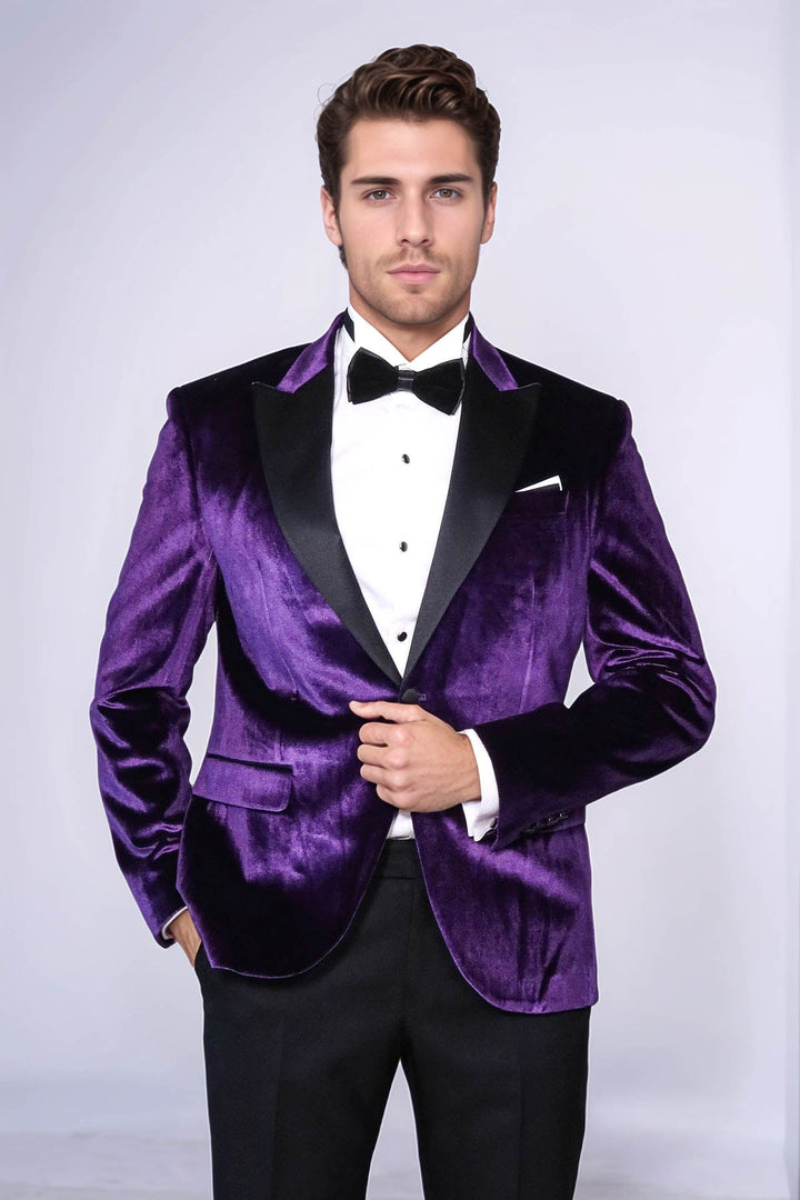 WSS Velvet Slim Fit Single Button Purple Men Party Blazer - Fort Lauderdale
