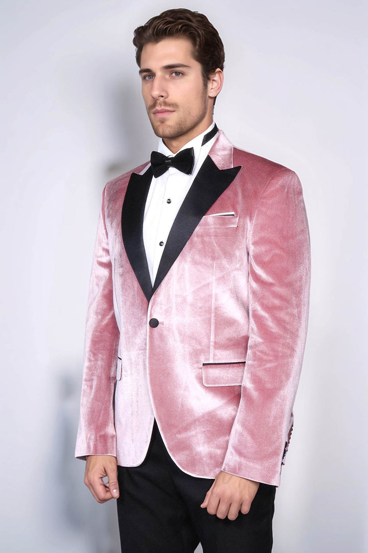 WSS Slim Fit Peak Lapel Velvet Pink Men Tuxedo Jacket  - Teijlingen
