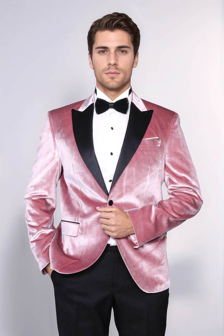 WSS Slim Fit Peak Lapel Velvet Pink Men Tuxedo Jacket  - Teijlingen