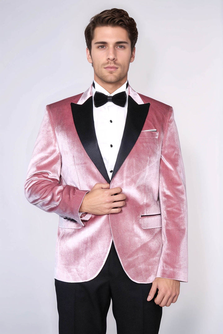WSS Slim Fit Peak Lapel Velvet Pink Men Tuxedo Jacket  - Teijlingen