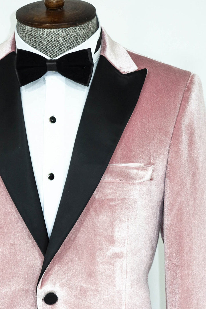 WSS Slim Fit Peak Lapel Velvet Pink Men Prom Blazer - Singen