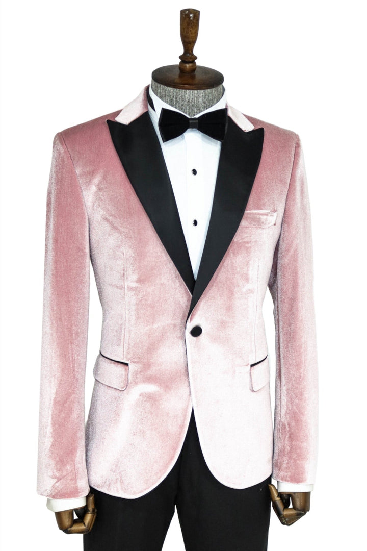 WSS Slim Fit Peak Lapel Velvet Pink Men Prom Blazer - Singen