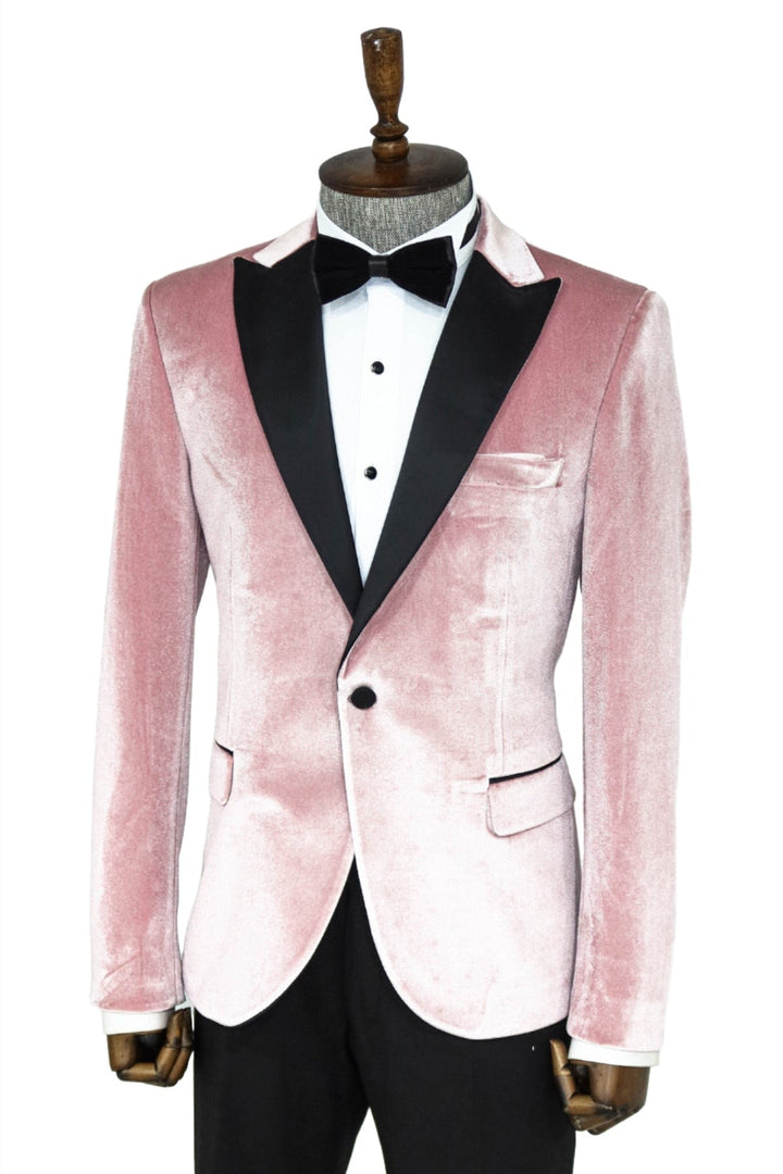 WSS Slim Fit Peak Lapel Velvet Pink Men Prom Blazer - Singen