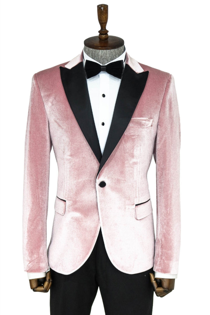 WSS Slim Fit Peak Lapel Velvet Pink Men Prom Blazer - Singen