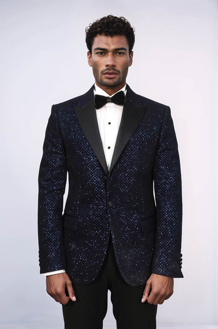 WSS Black Patterned Over Navy Blue Men Party Blazer  - Ciudad General Escobedo