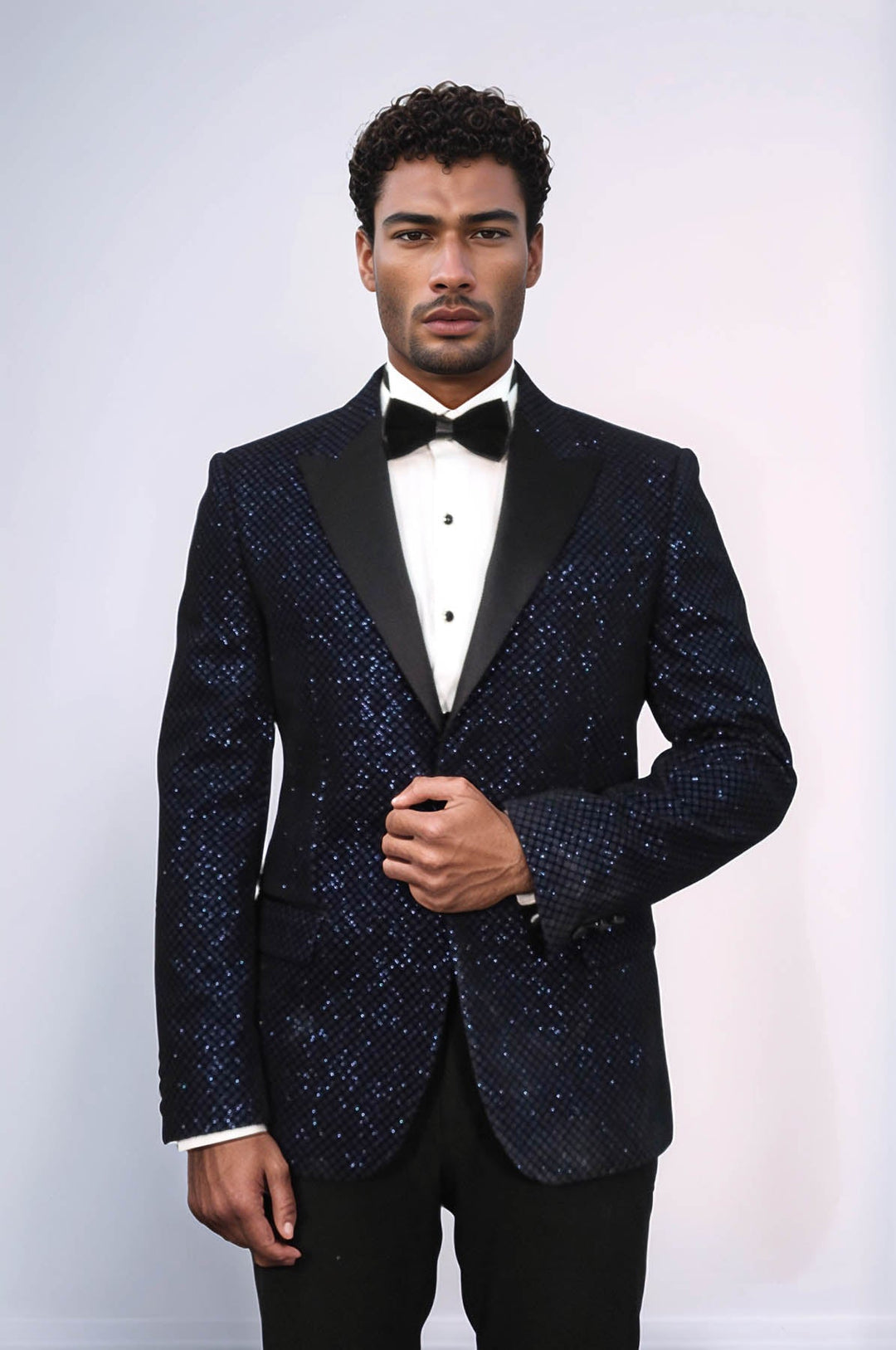 WSS Black Patterned Over Navy Blue Men Party Blazer  - Ciudad General Escobedo