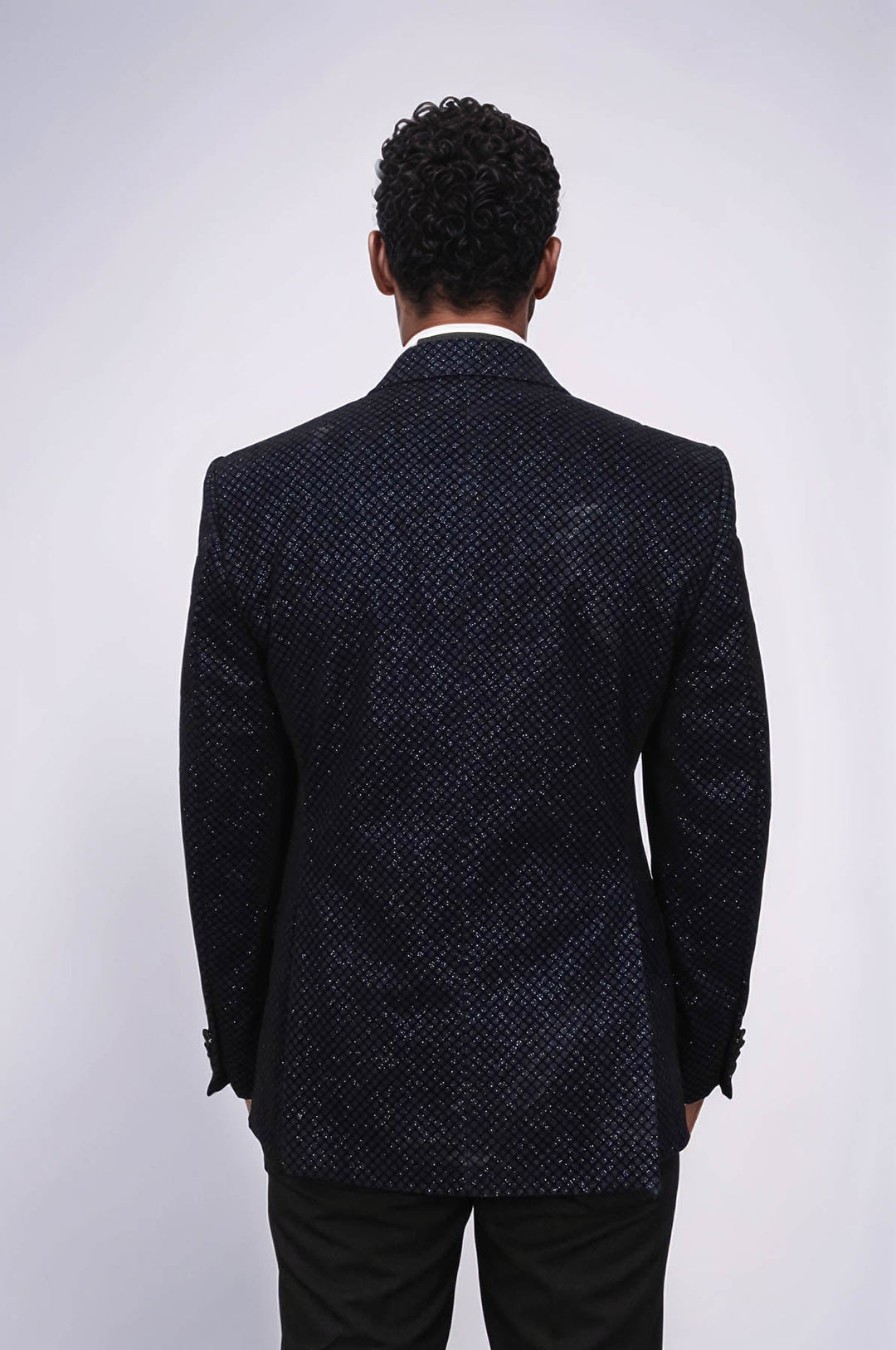 WSS Black Patterned Over Navy Blue Men Party Blazer  - Ciudad General Escobedo