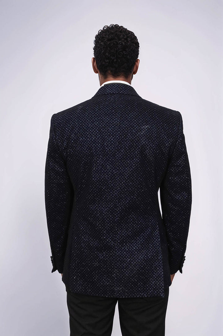 WSS Black Patterned Over Navy Blue Men Party Blazer  - Ciudad General Escobedo