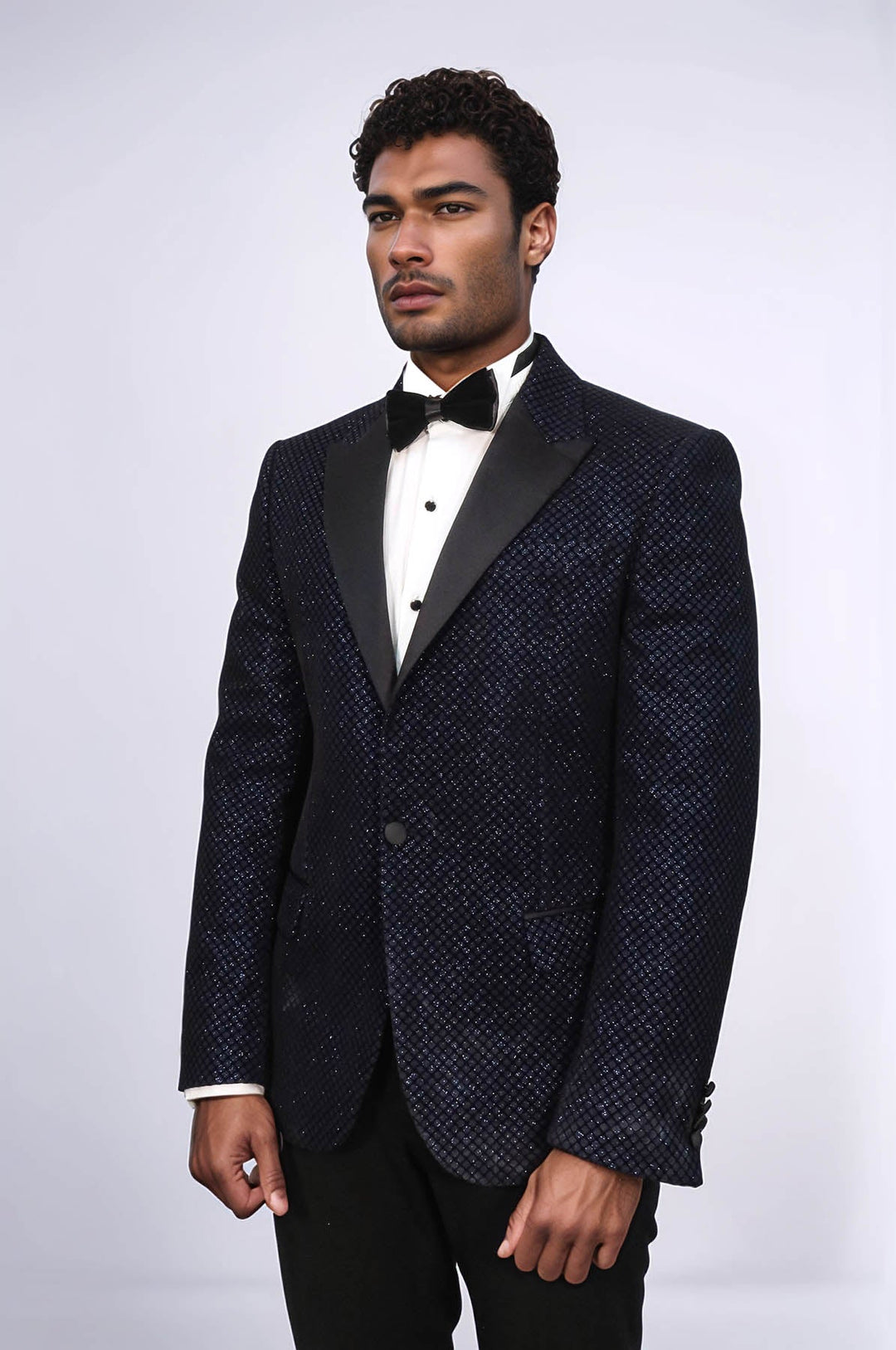 WSS Black Patterned Over Navy Blue Men Party Blazer  - Ciudad General Escobedo