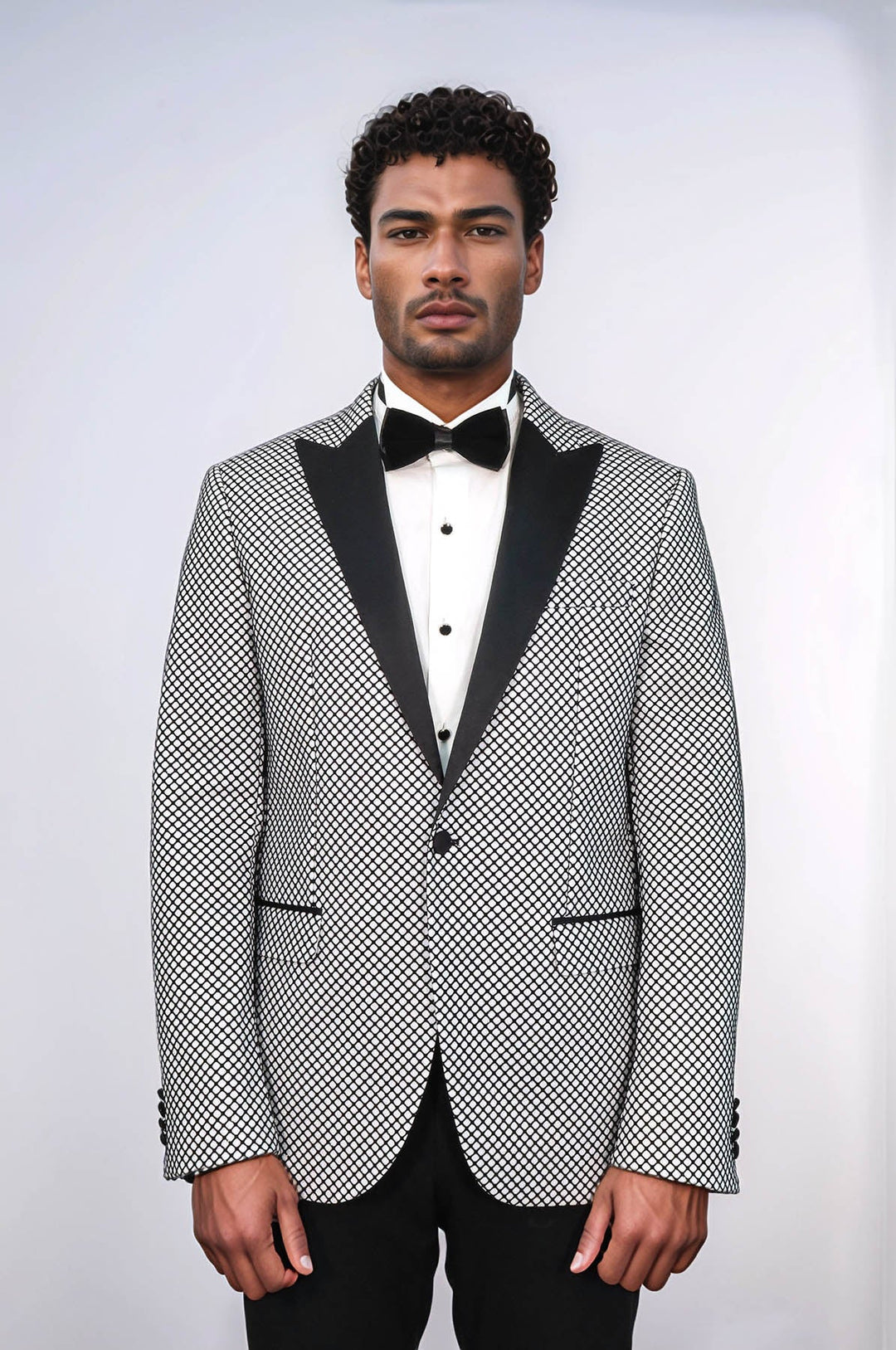 WSS Black Patterned Over White Men Party Blazer  - Petrel
