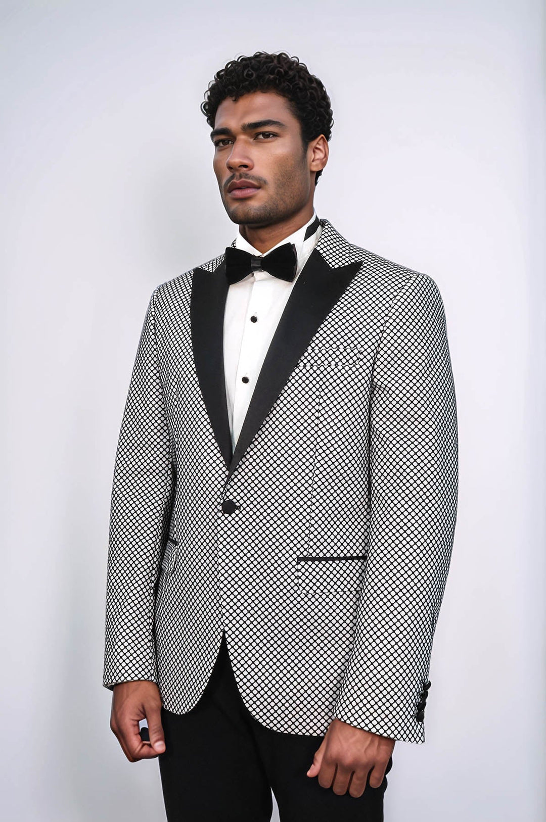WSS Black Patterned Over White Men Party Blazer  - Petrel