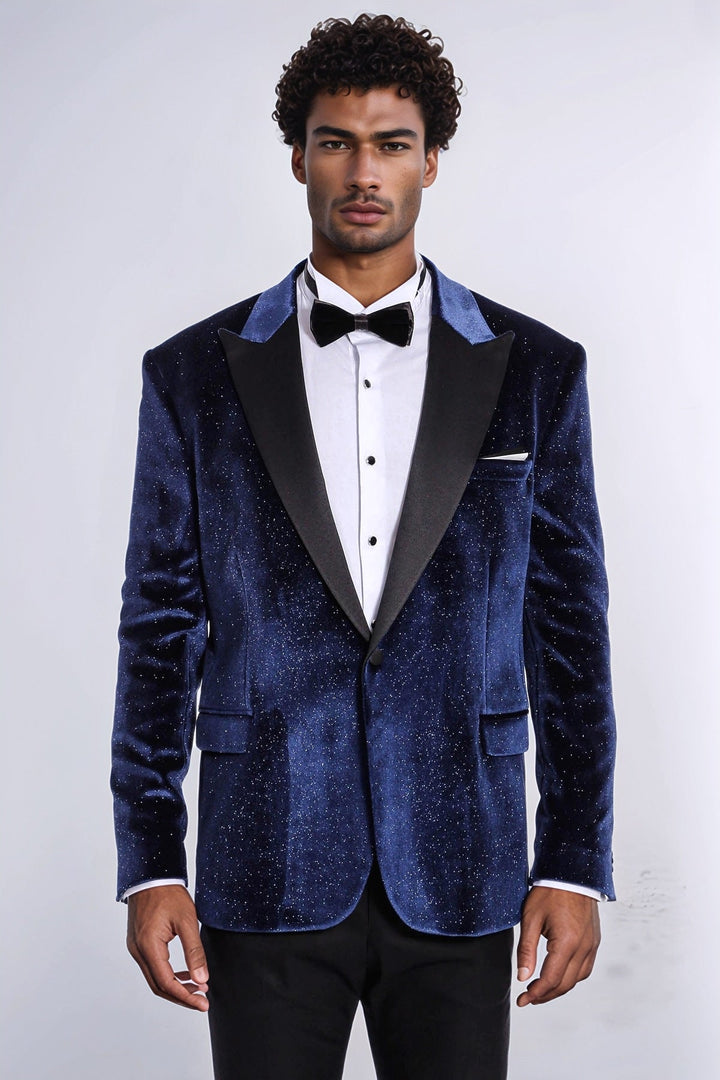 WSS Sparkle Slim Fit Velvet Navy Blue Men Wedding Tuxedo Blazer  - Cluj-Napoca