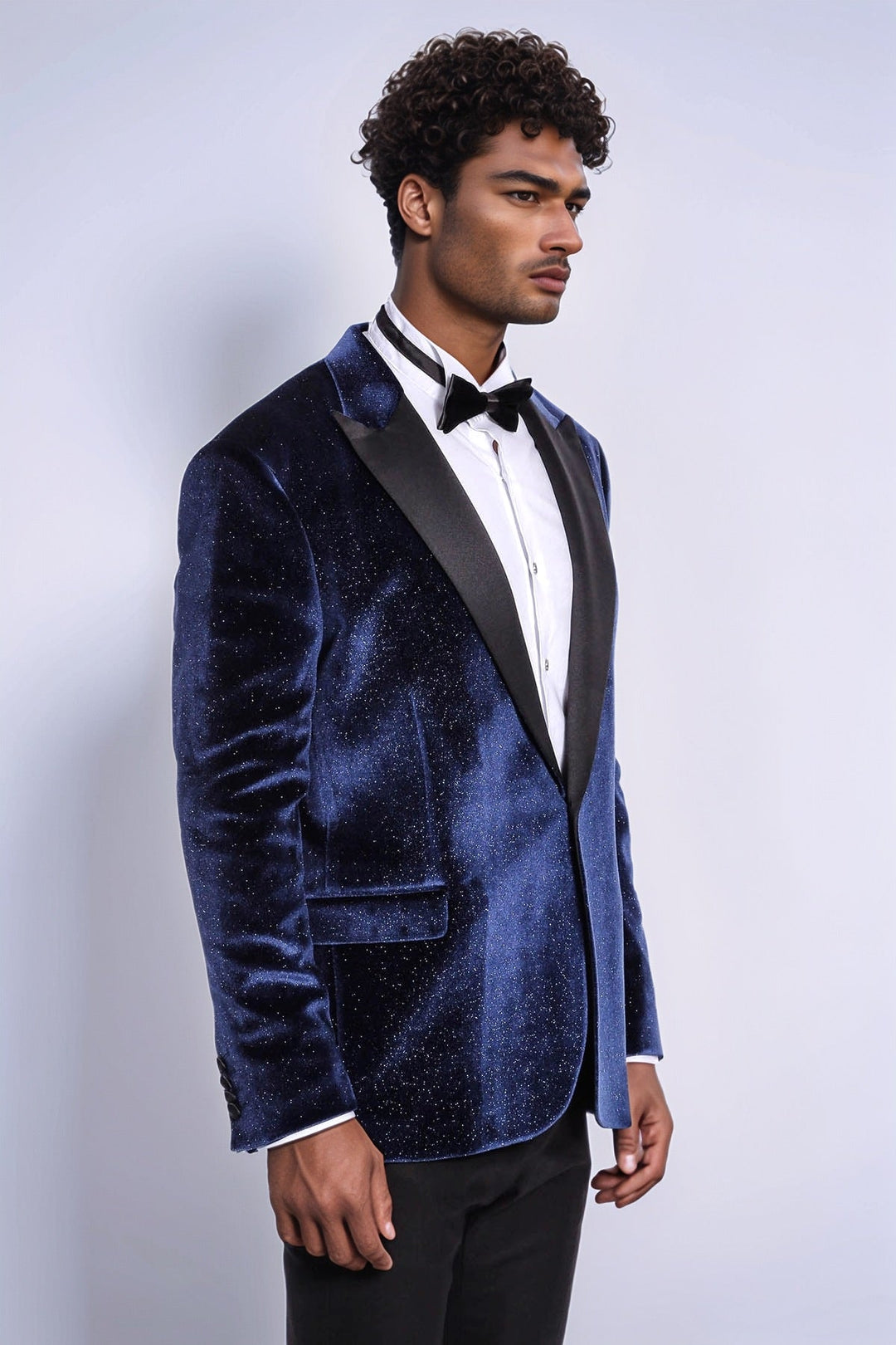 WSS Sparkle Slim Fit Velvet Navy Blue Men Wedding Tuxedo Blazer  - Cluj-Napoca