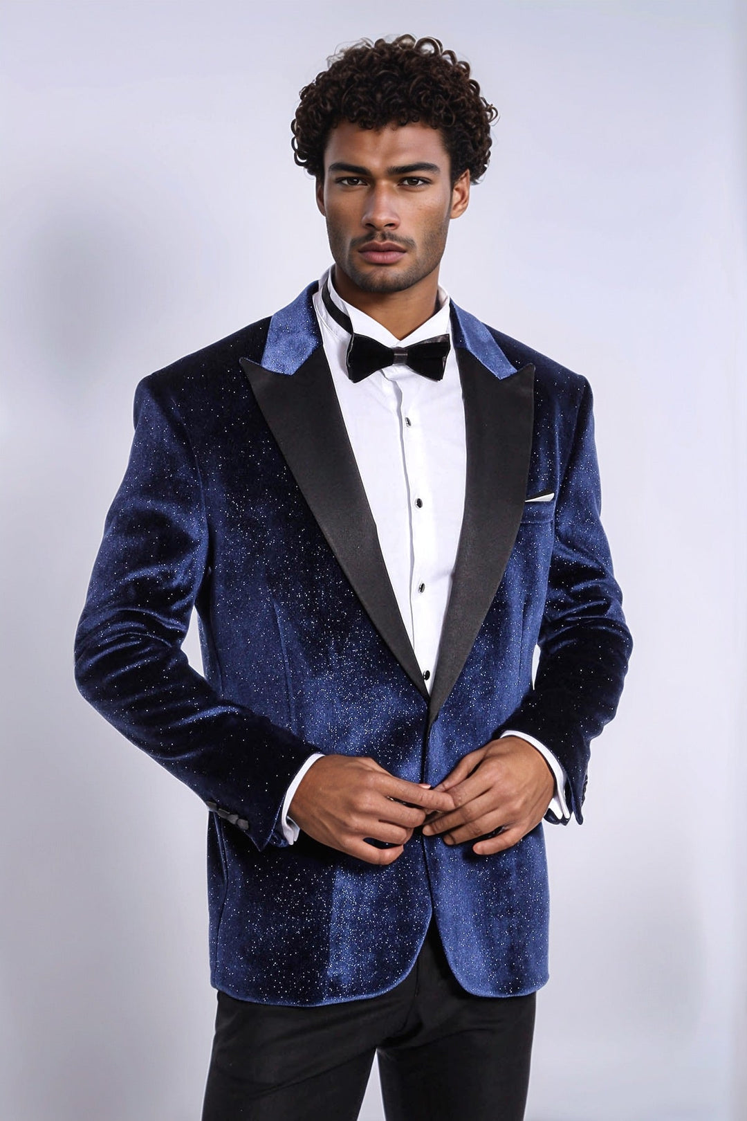 WSS Sparkle Slim Fit Velvet Navy Blue Men Wedding Tuxedo Blazer  - Cluj-Napoca