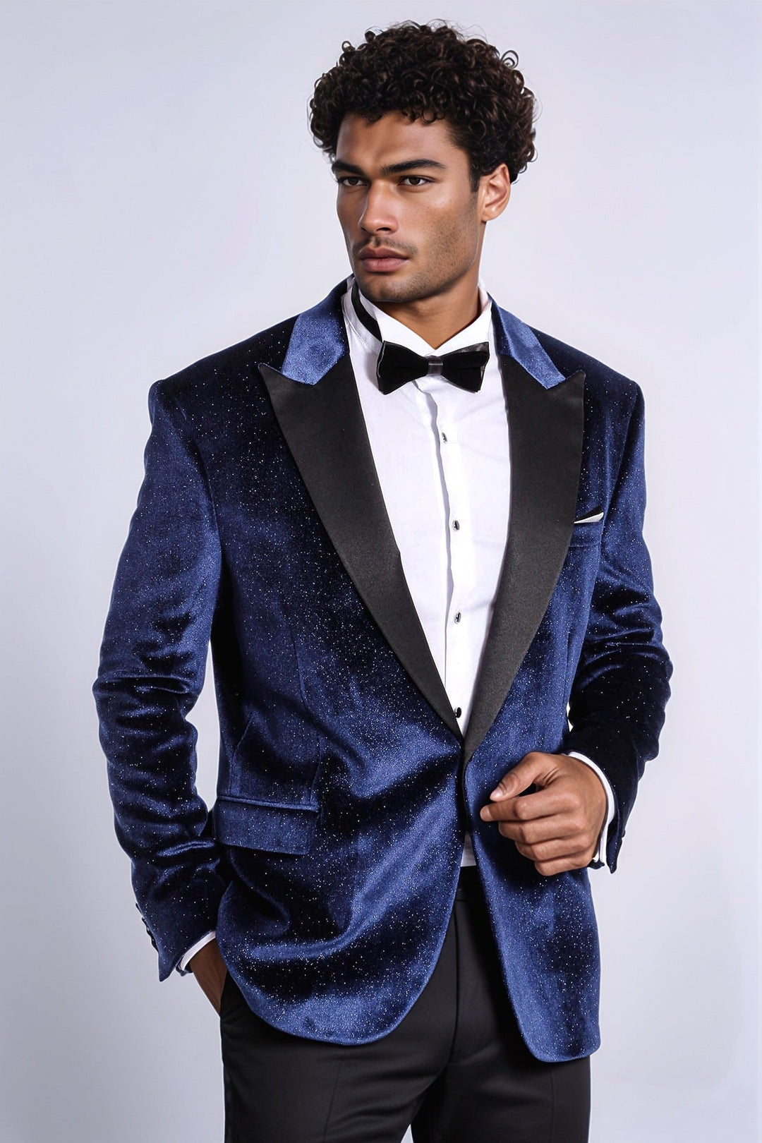 WSS Sparkle Slim Fit Velvet Navy Blue Men Wedding Tuxedo Blazer  - Cluj-Napoca
