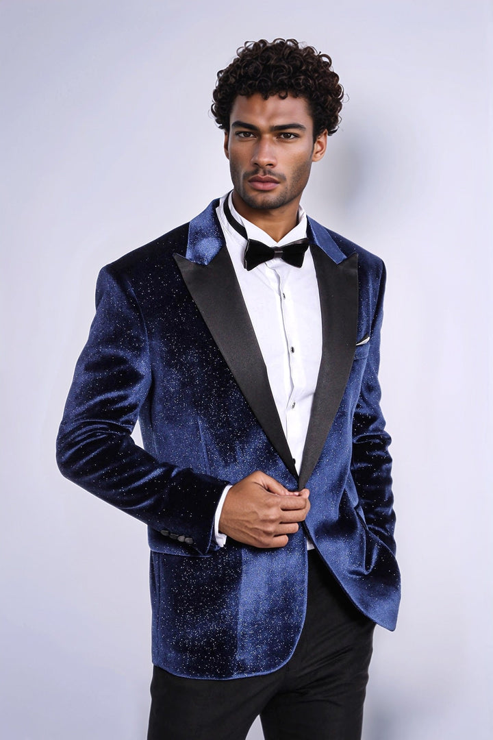 WSS Sparkle Slim Fit Velvet Navy Blue Men Wedding Tuxedo Blazer  - Cluj-Napoca