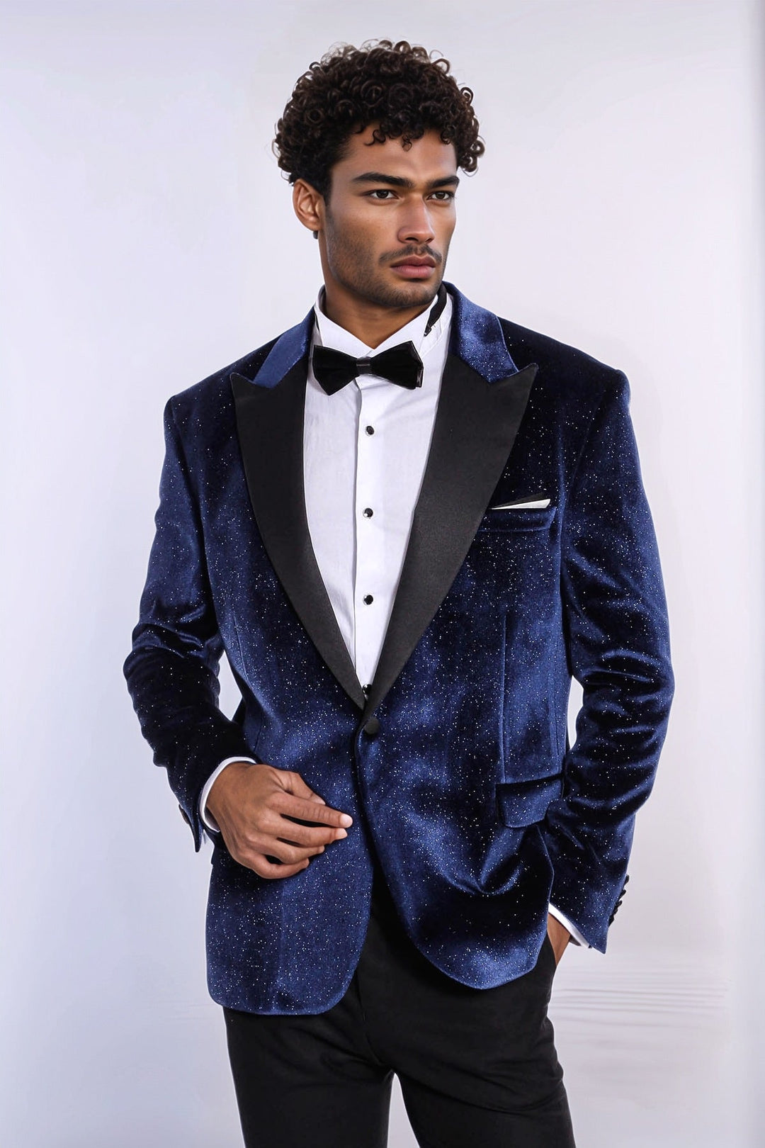 WSS Sparkle Slim Fit Velvet Navy Blue Men Wedding Tuxedo Blazer  - Cluj-Napoca