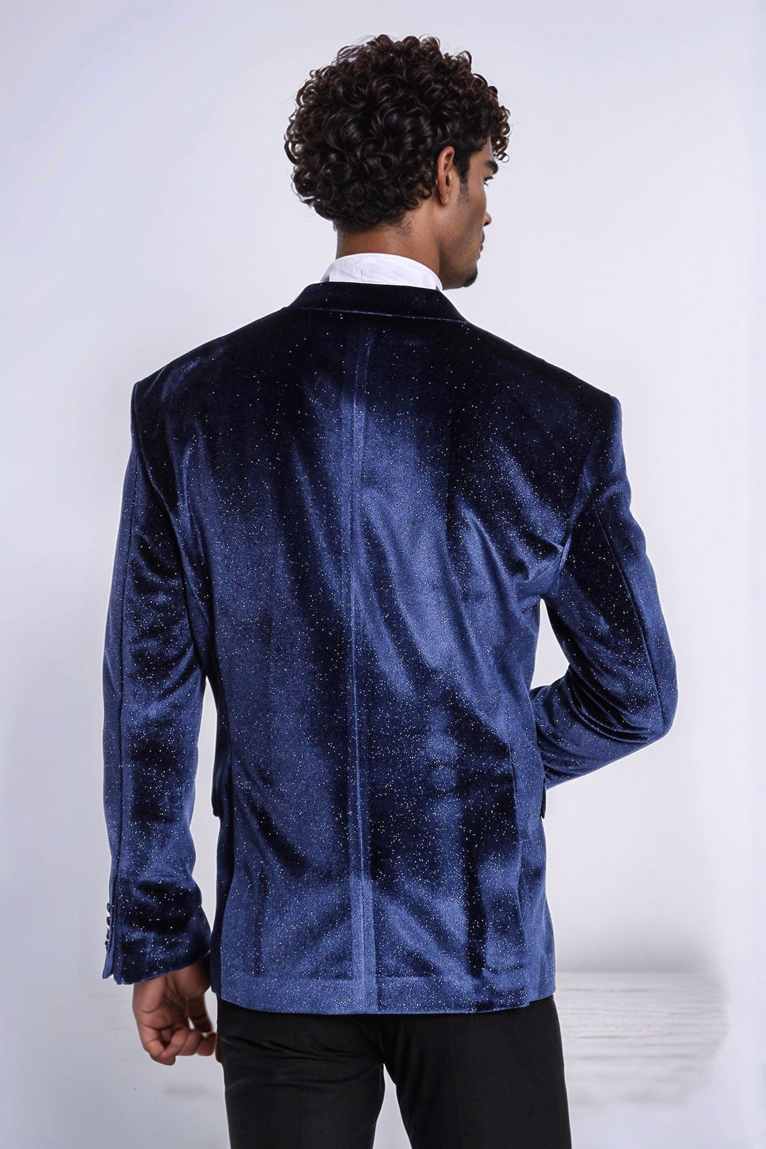 WSS Sparkle Slim Fit Velvet Navy Blue Men Wedding Tuxedo Blazer  - Cluj-Napoca