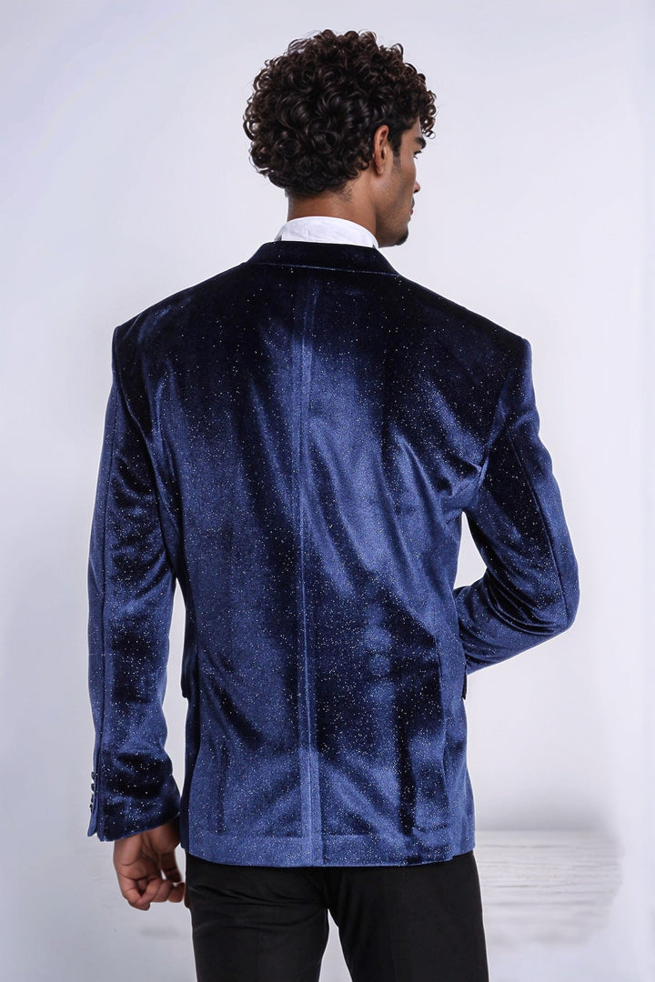 WSS Sparkle Slim Fit Velvet Navy Blue Men Wedding Tuxedo Blazer  - Cluj-Napoca