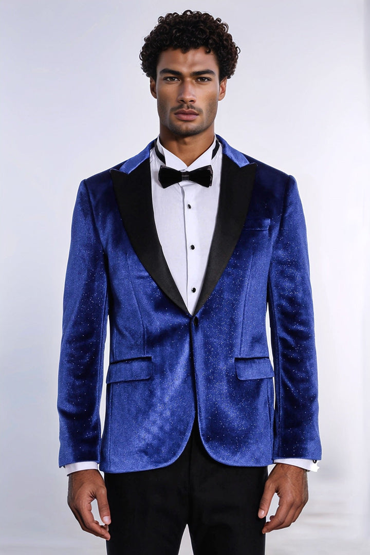 WSS Sparkle Slim Fit Velvet Bast Blue Men Dinner Tuxedo Jacket  - Zacatecas