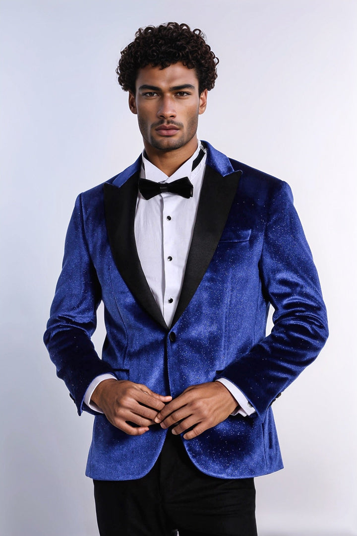 WSS Sparkle Slim Fit Velvet Bast Blue Men Dinner Tuxedo Jacket  - Zacatecas