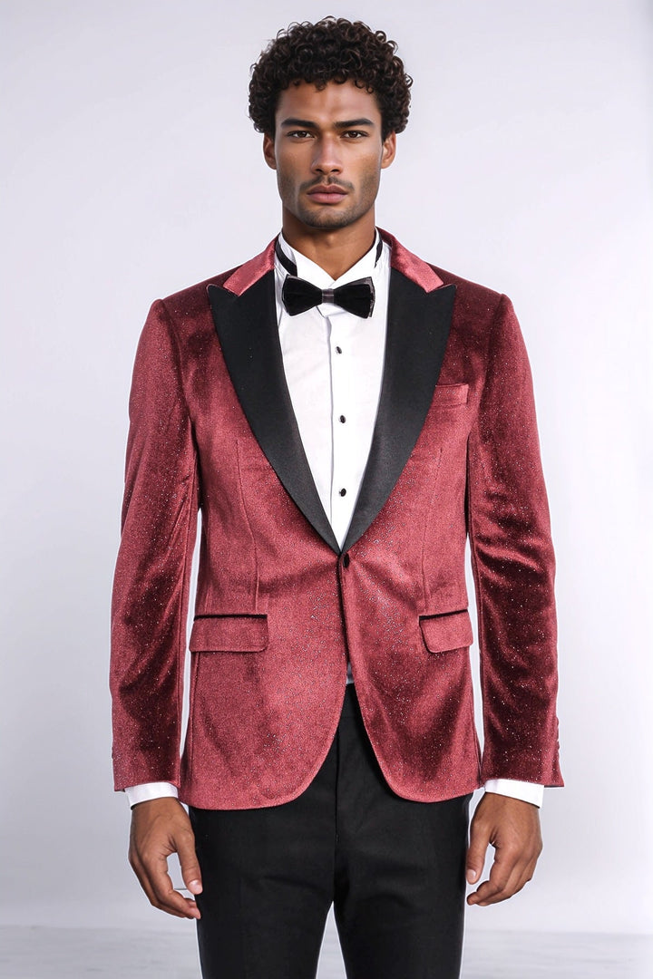 WSS Slim Fit Velvet Burgundy Men Sparkle Tuxedo Jacket  - Denia