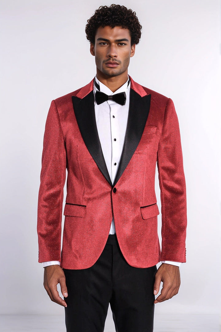 WSS Sparkle Slim Fit Velvet Red Men Singer Tuxedo  Blazer  - Heinsberg