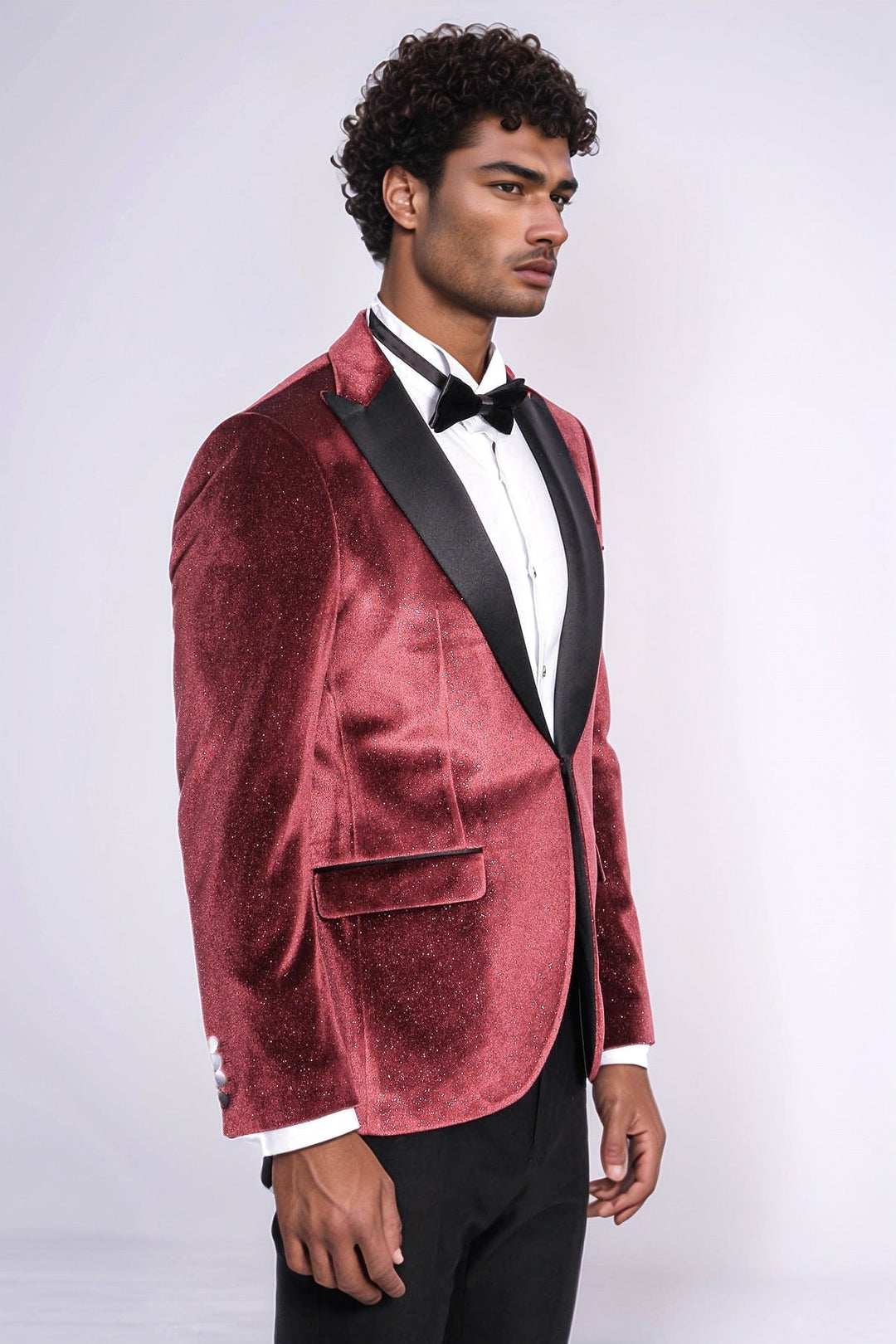 WSS Slim Fit Velvet Burgundy Men Sparkle Tuxedo Jacket  - Denia