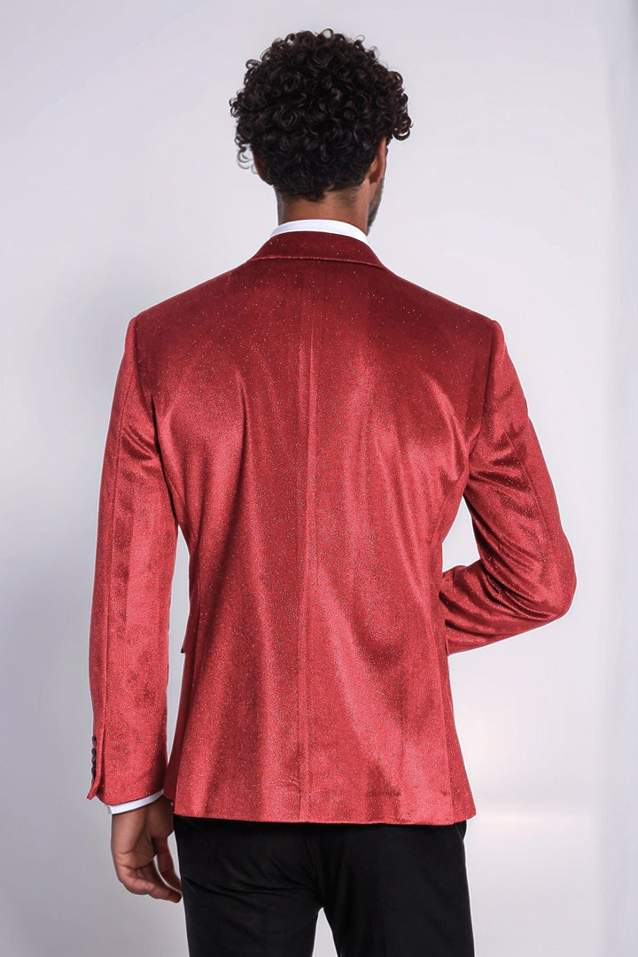 WSS Sparkle Slim Fit Velvet Red Men Singer Tuxedo  Blazer  - Heinsberg
