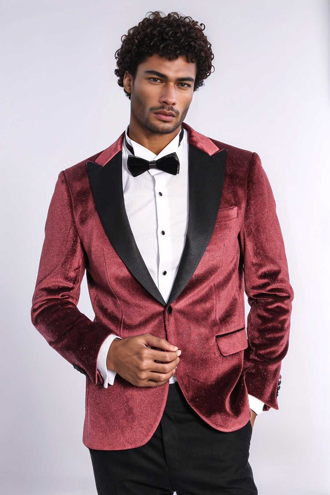 WSS Slim Fit Velvet Burgundy Men Sparkle Tuxedo Jacket  - Denia