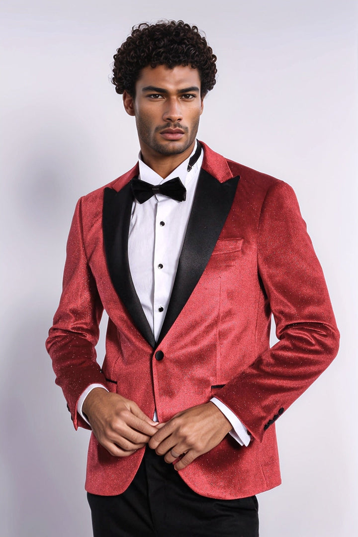 WSS Sparkle Slim Fit Velvet Red Men Singer Tuxedo  Blazer  - Heinsberg