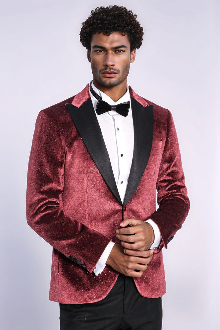 WSS Slim Fit Velvet Burgundy Men Sparkle Tuxedo Jacket  - Denia
