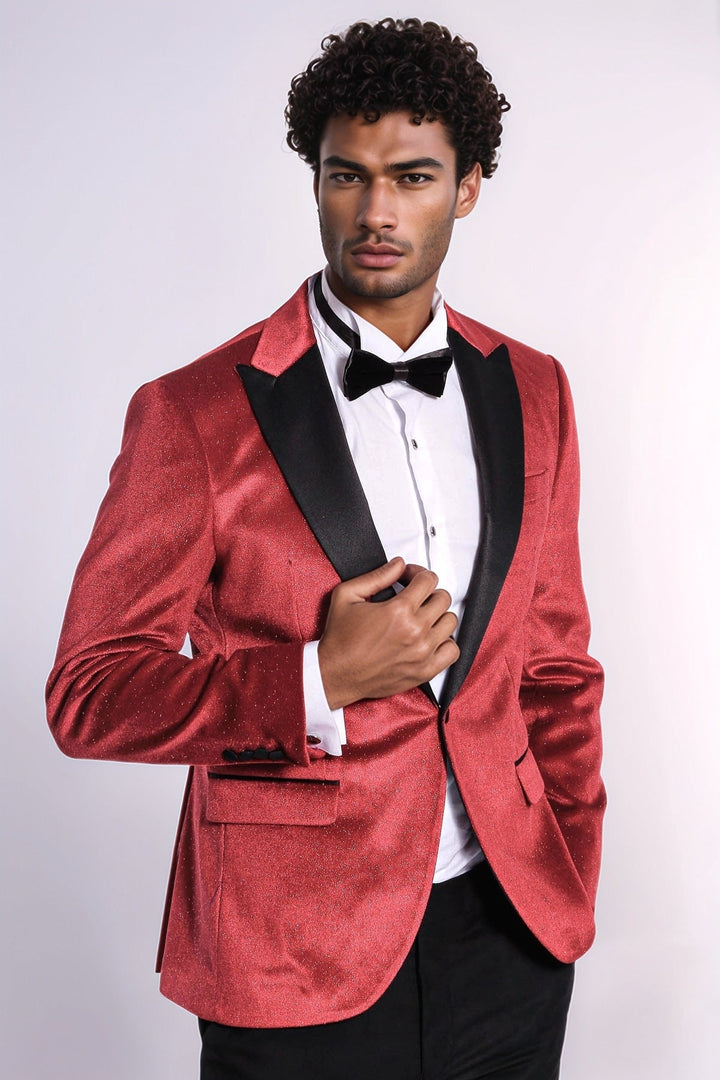 WSS Sparkle Slim Fit Velvet Red Men Singer Tuxedo  Blazer  - Heinsberg