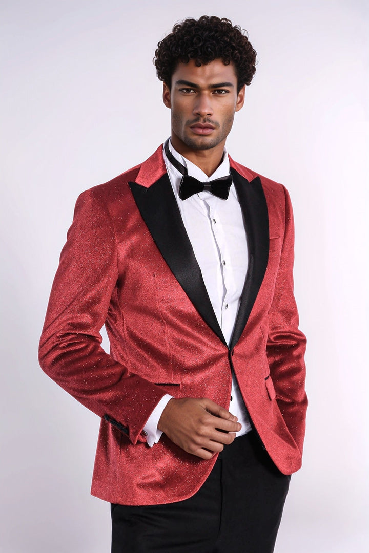 WSS Sparkle Slim Fit Velvet Red Men Singer Tuxedo  Blazer  - Heinsberg
