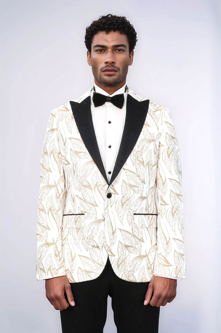 WSS Glittery Slim Fit White Men Wedding Groom Tuxedo Jacket  - Salem