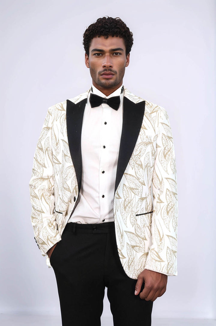 WSS Glittery Slim Fit White Men Wedding Groom Tuxedo Jacket  - Salem