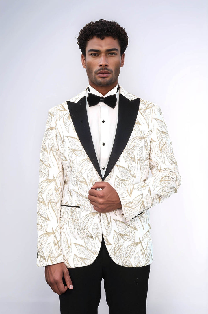 WSS Glittery Slim Fit White Men Wedding Groom Tuxedo Jacket  - Salem