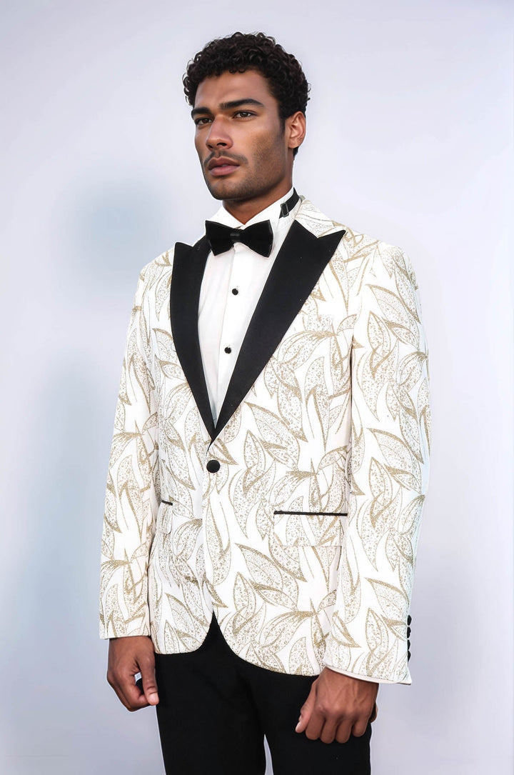 WSS Glittery Slim Fit White Men Wedding Groom Tuxedo Jacket  - Salem