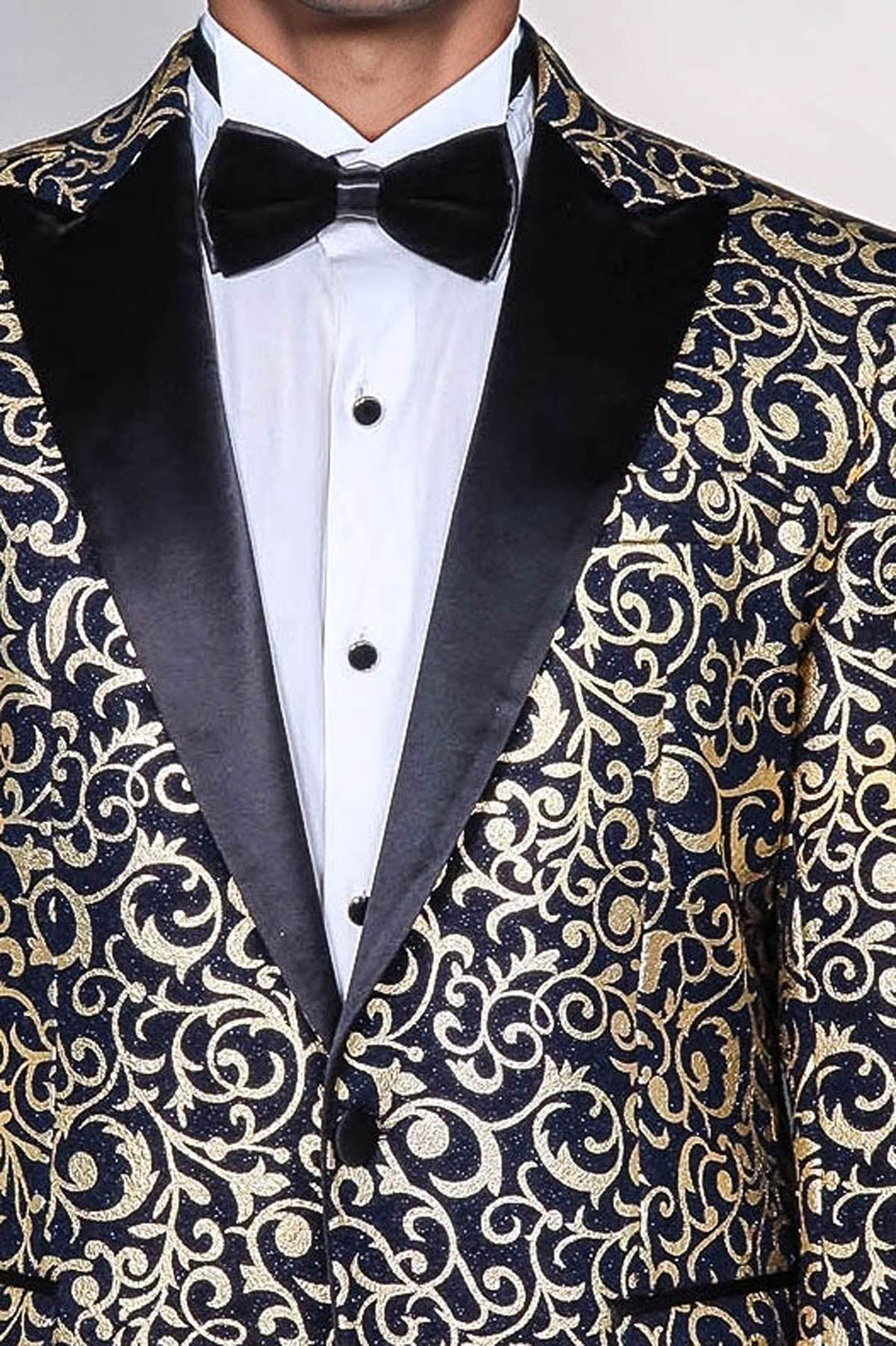 WSS Gold Patterned Over Navy Men Prom Blazer  - Delta