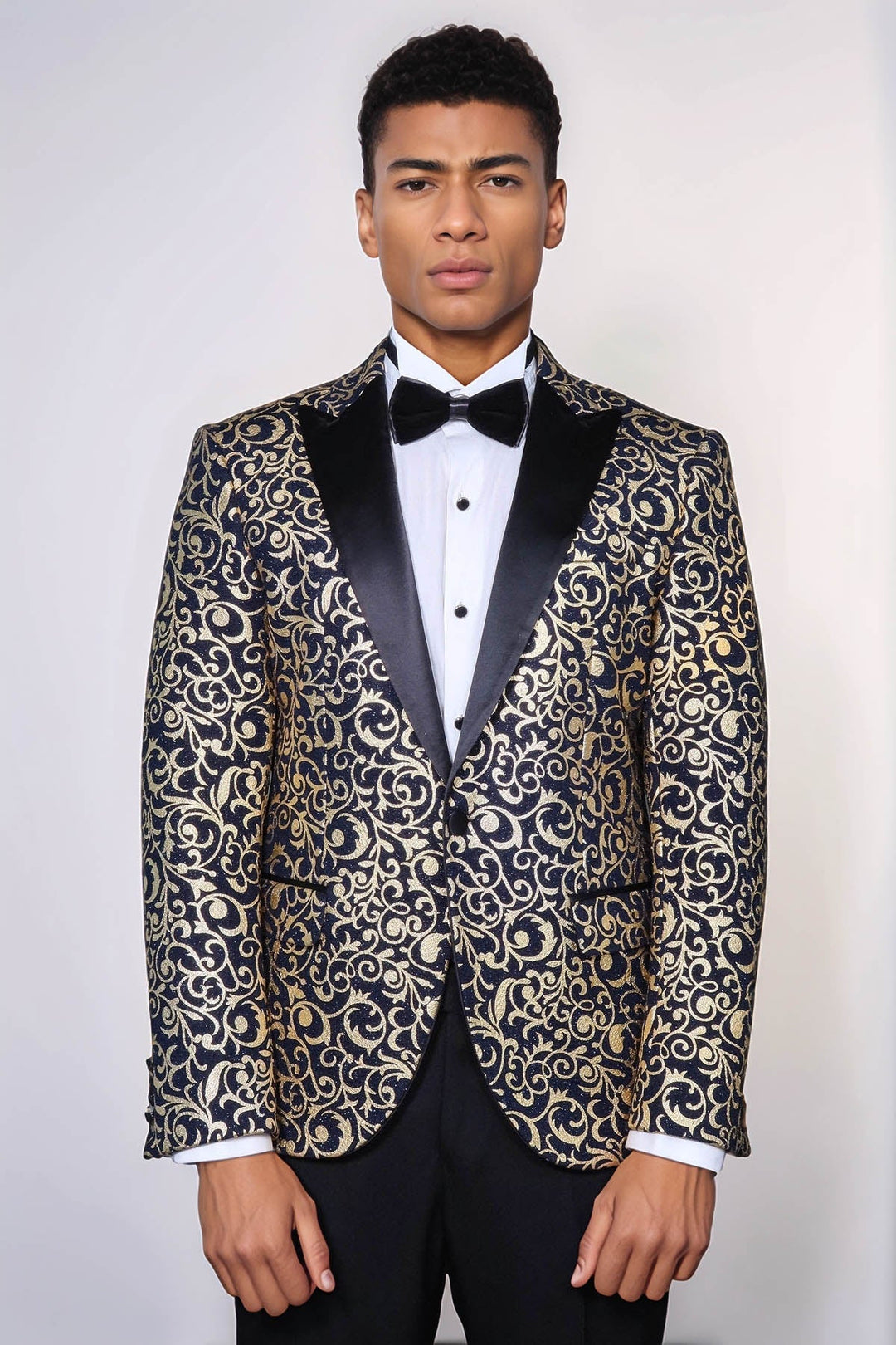 WSS Gold Patterned Over Navy Men Prom Blazer  - Delta