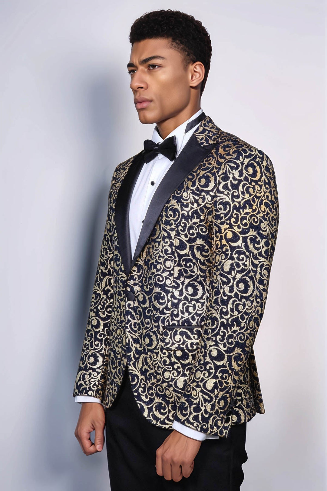 WSS Gold Patterned Over Navy Men Prom Blazer  - Delta