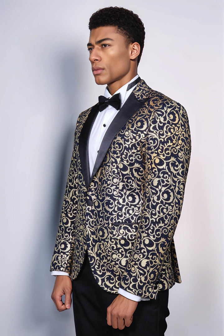 WSS Gold Patterned Over Navy Men Prom Blazer  - Delta