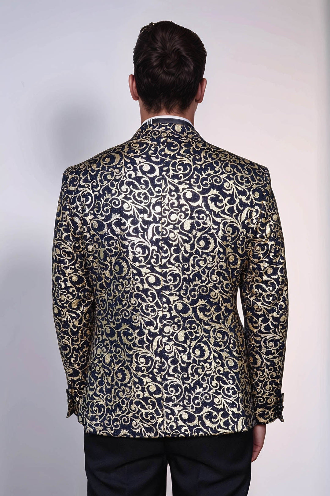 WSS Gold Patterned Over Navy Men Prom Blazer  - Delta