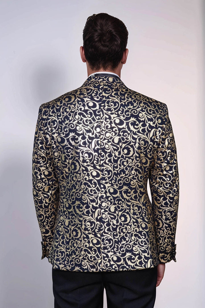 WSS Gold Patterned Over Navy Men Prom Blazer  - Delta