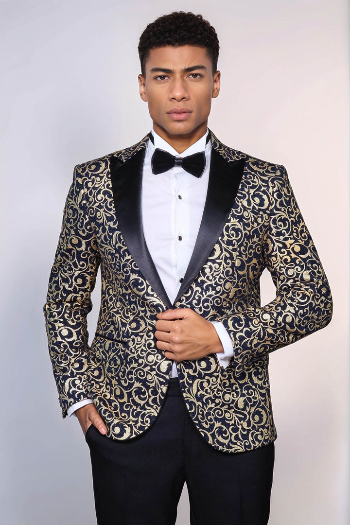 WSS Gold Patterned Over Navy Men Prom Blazer  - Delta