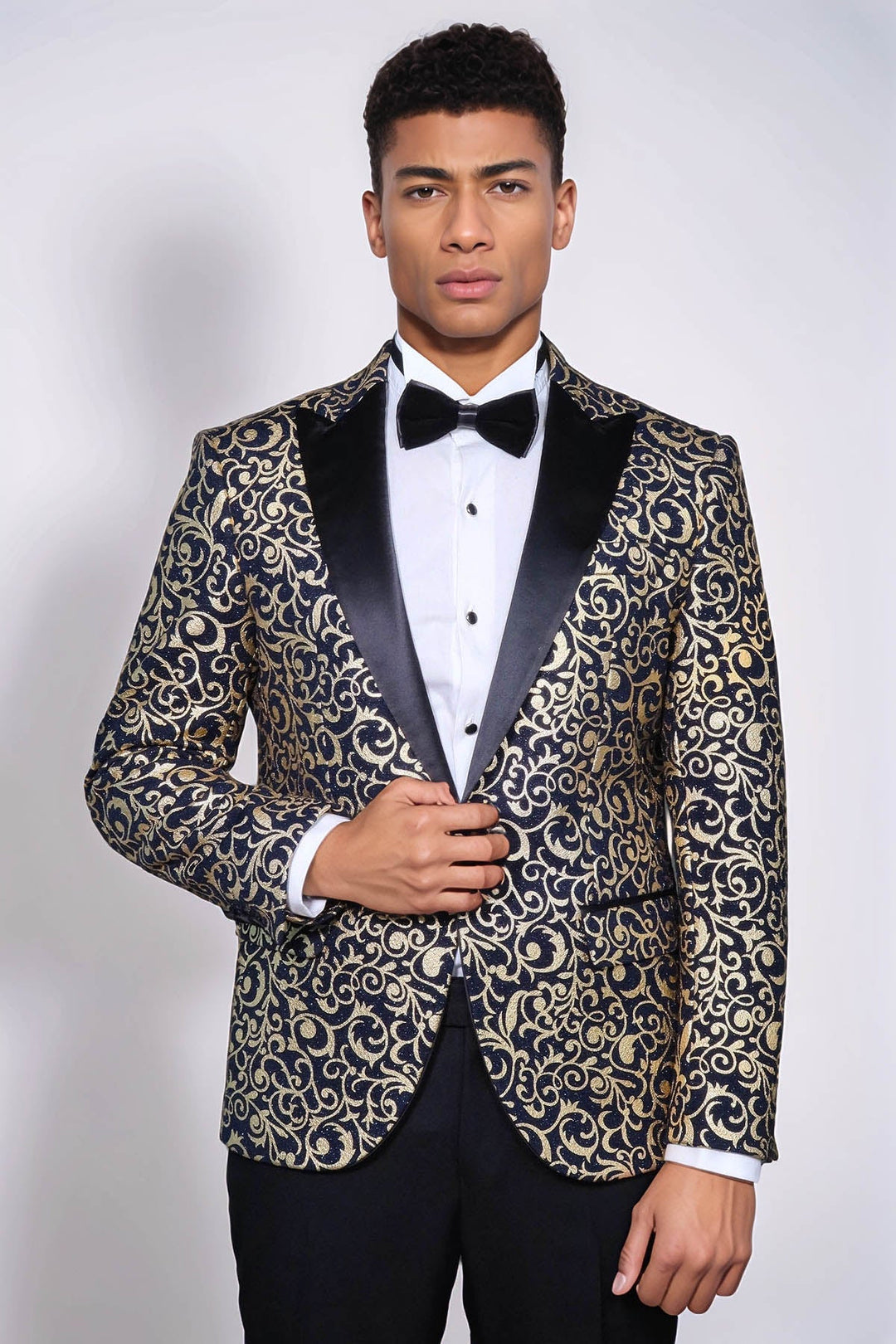 WSS Gold Patterned Over Navy Men Prom Blazer  - Delta